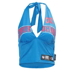 True Religion - Mesh-Halter Top- Bedruckt- Transparenten Mitte blau Top