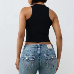 True Religion - Tanktop- Gerippt- Logo mit Ziersteine besetzt schwarz Top