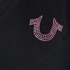 True Religion - T-Shirt- V-Ausschnitt- Markenlogo auf Front-schwarz T-Shirt