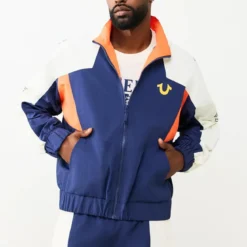 True Religion - Windbreakter Flair- Geometrisches Colorblocking dunkel-blau Daunenjacke