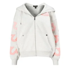 True Religion - Zip-Hoodie- Lockere Passform- Puff-Print- Übe graubeige Blouson