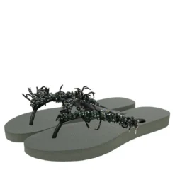 UZURII Zehentrenner Silver Macrame Switch dunkel-grün Flip Flops
