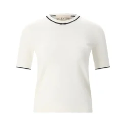 Valentino Garavani Kurzarm-Pullover aus Schurwolle weiß Pullover