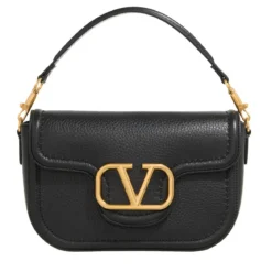 Valentino Garavani Shoulder Bag Alltime Brass Logo Nero Crossbody Bag