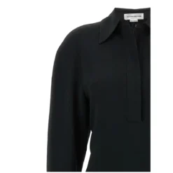 Victoria Beckham Long Sleeve Polo Collar Midi' Dress Schwarz Midikleid