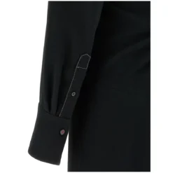 Victoria Beckham Long Sleeve Polo Collar Midi' Dress Schwarz Midikleid